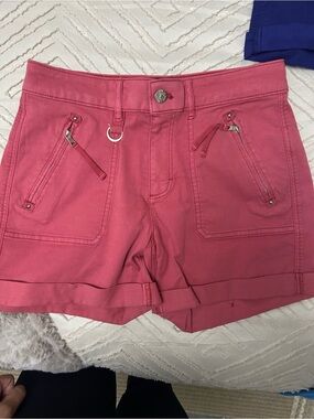 White House Black Market Coral Pink Utility Zip-Pocket Jean Shorts
